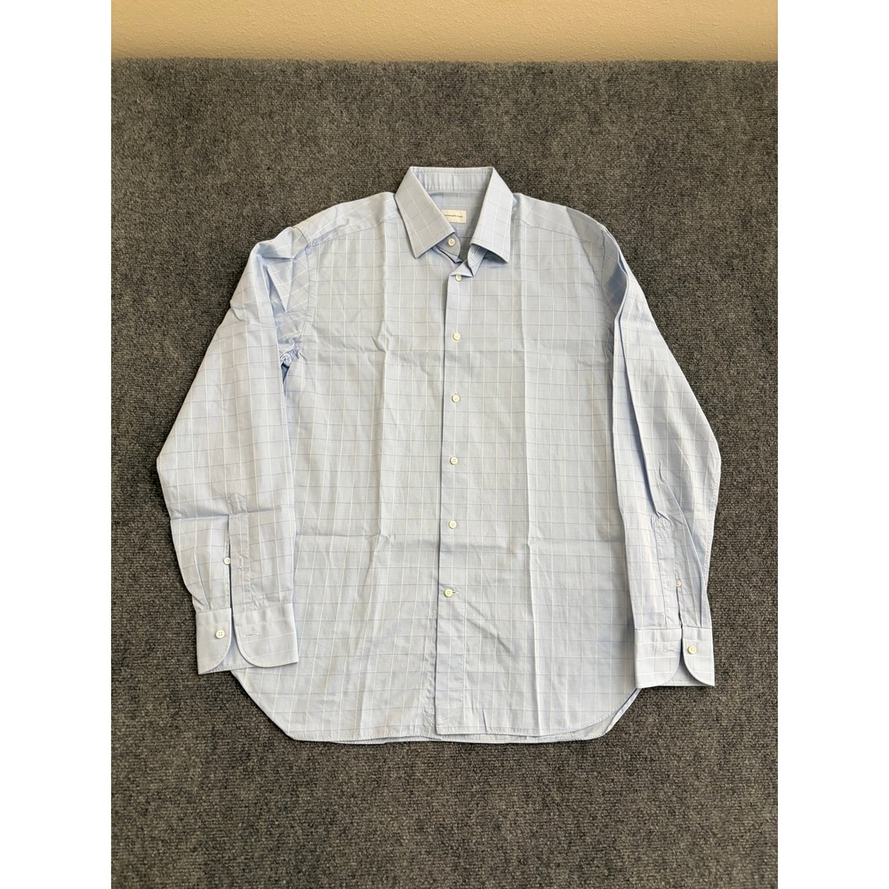 Ermenegildo Zegna Mens Light Blue Grid Check Dress Shirt Regular Fit Size 41/16